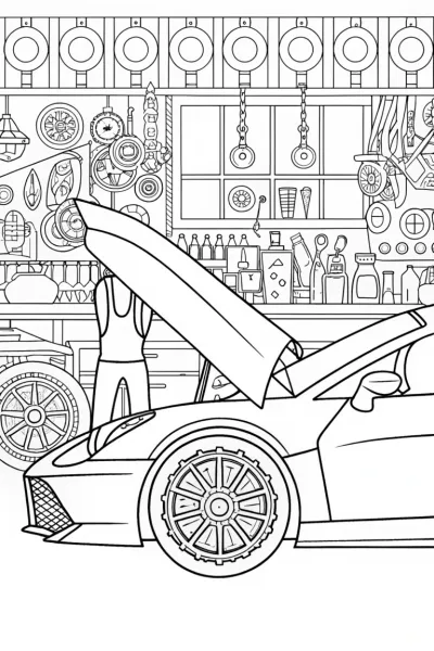 Lamborghini Dreams: The Mechanic’s Workshop Coloring Page