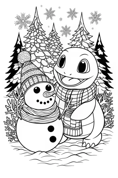 Charmander’s Cozy Winter Wonderland Coloring Page