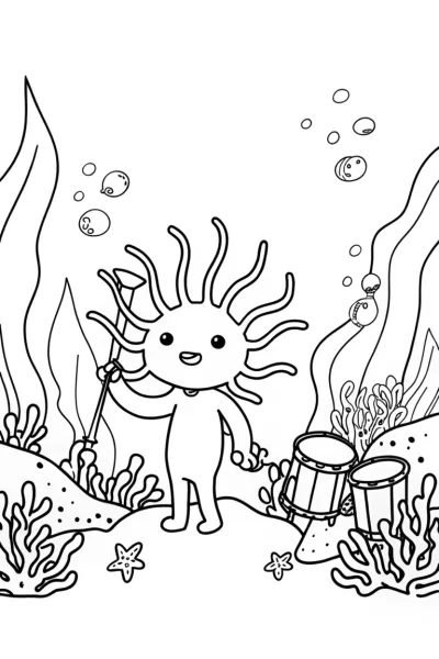 Axolotl’s Enchanted Musical Journey Coloring Page