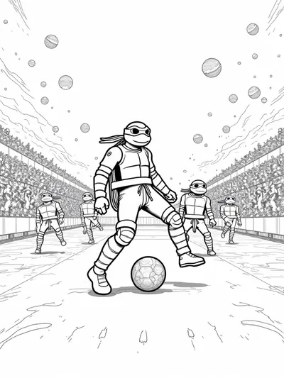 TMNT playing soccer in space