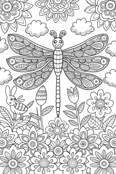 Whimsical Spring Garden Party Coloring Page