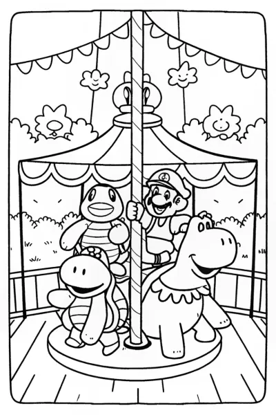 Mario’s Enchanted Carousel Adventure Coloring Page