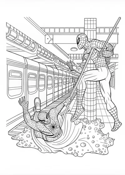 Spider-Man in the Subway Adventure Coloring Page