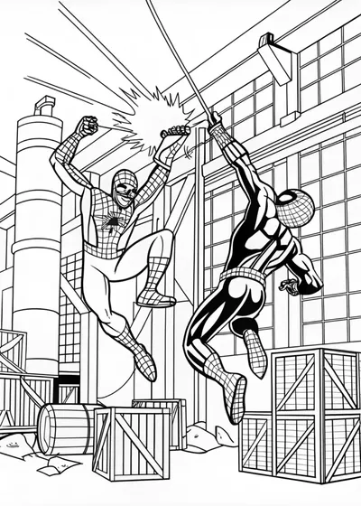 Spider-Man in Action: Warehouse Battle Coloring Page