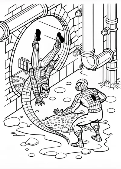 Spiderman fighting in the sewers