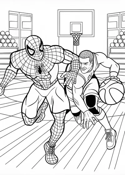 Spider-Man Basketball Action Coloring Page
