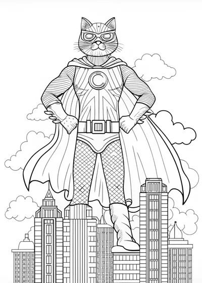 Supercat in the Mountains Coloring Page
