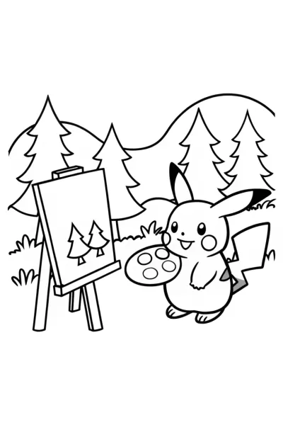 Pikachu’s Nature Artistry Coloring Page