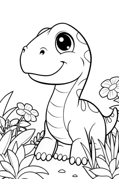 Baby dinosaur in a garden