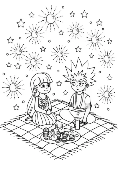 Dreamy Starlight Picnic Coloring Page