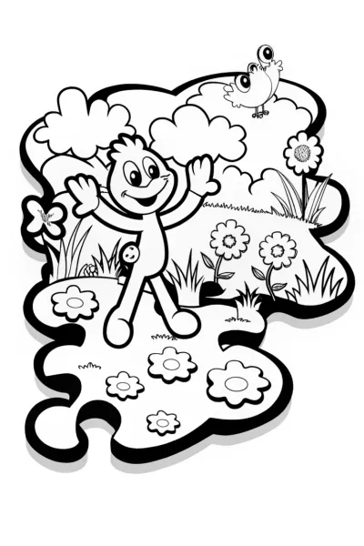 Huggy Wuggy’s Puzzle Garden Adventure Coloring Page