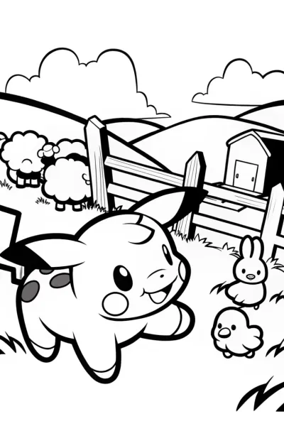 Pikachu’s Farm Adventure Coloring Page