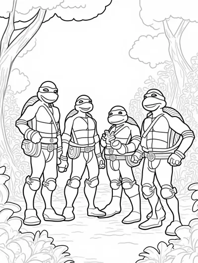 Teenage Mutant Ninja Turtles in a forest