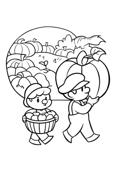 Mario and Luigi’s Pumpkin Patch Adventure Coloring Page