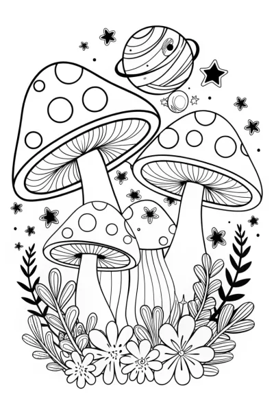 Mushrooms exploring a cosmic garden