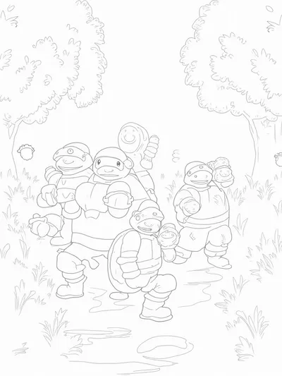 Teenage Mutant Ninja Turtles in an orchard