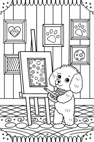 Puppy Artist in a Whimsical Gallery Coloring Page