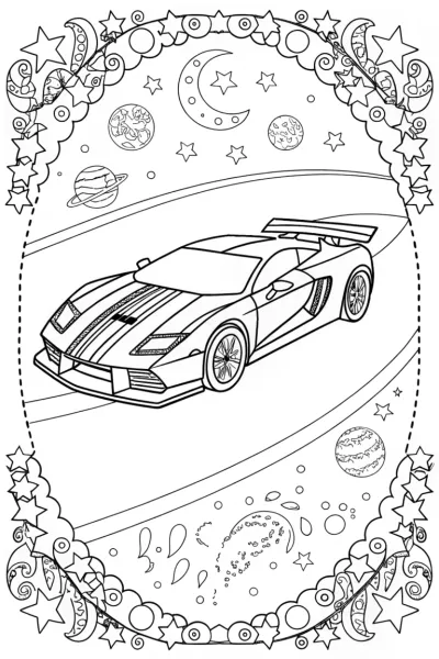 Lamborghini on the Cosmic Race Track Coloring Page