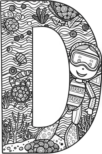 Daring Diver ‘D’ Coloring Page