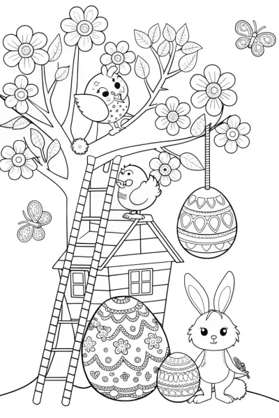 Easter egg treehouse coloring fun