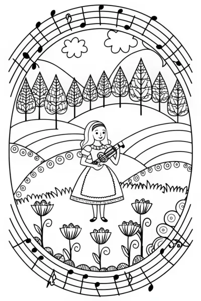 Alice in the Garden of Whimsy Instruments Coloring Page