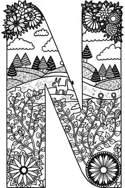 Nurturing Nature with ‘N’ Coloring Page