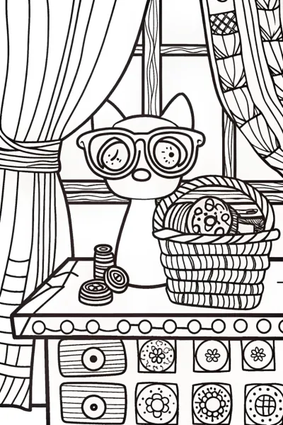 Stitch’s Cozy Sewing Corner Coloring Page