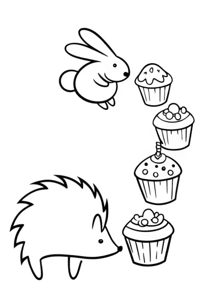 Hedgehog and rabbit cupcake parade