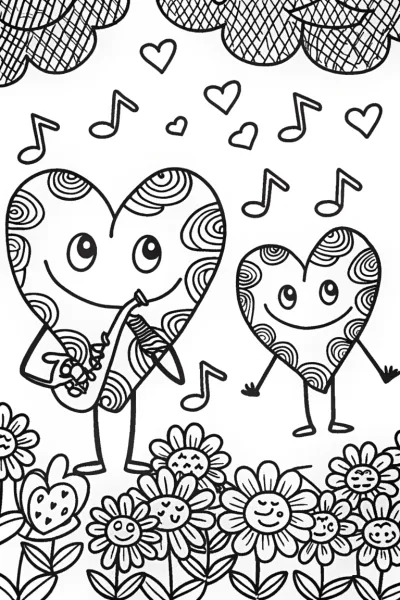 Musical Heart Harmony Coloring Page