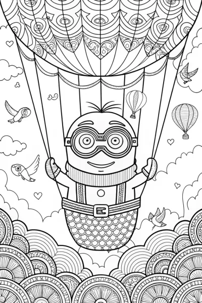 Minion’s Magical Hot Air Balloon Adventure Coloring Page