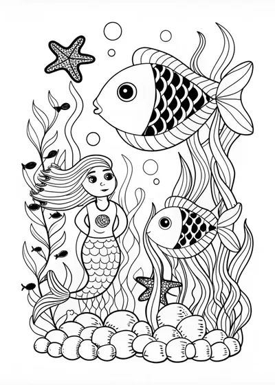 Underwater Fish Fantasy Coloring Page