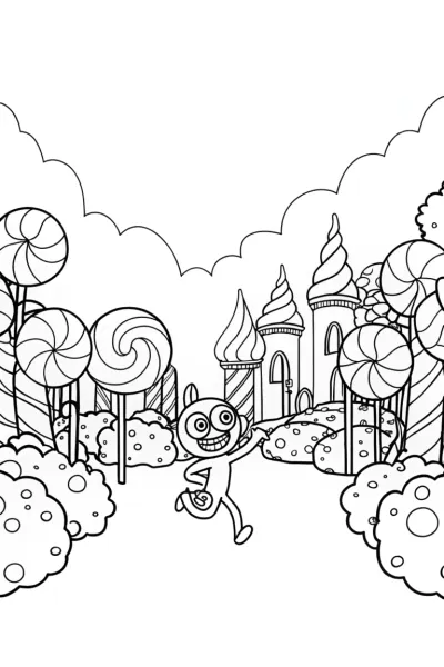 Huggy Wuggy’s Enchanted Candy Land Coloring Page