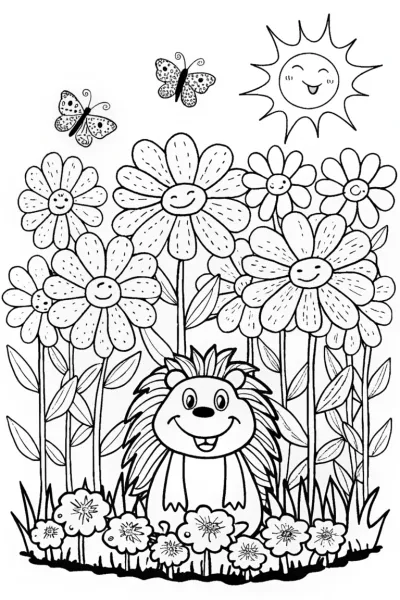 Happy Hedgehog in a Colorful Garden Adventure