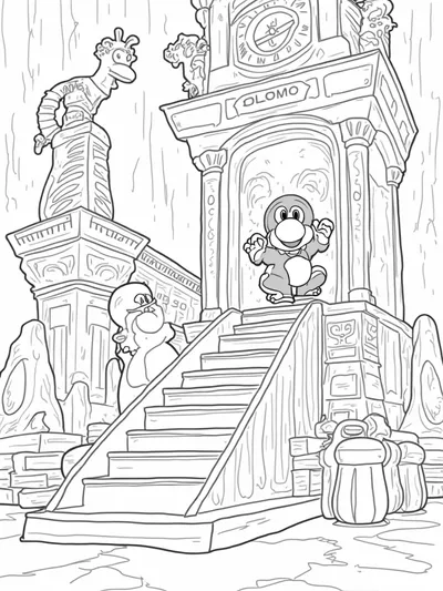 Yoshi climbing a clock tower