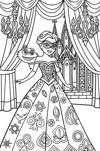 Elsa’s Enchanted Ice Masquerade Coloring Page