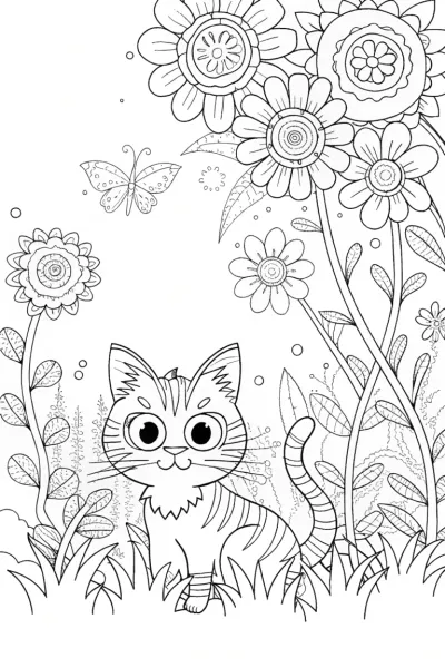 Fern the Cat in a Secret Garden Coloring Page