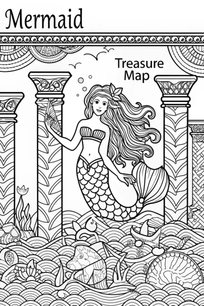 Mermaid Adventurer and the Lost City Coloring Page