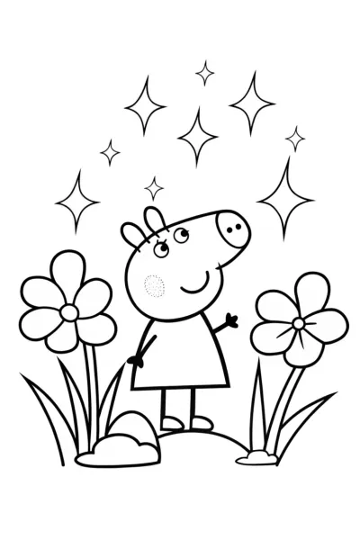 Peppa Pig in a cosmic garden