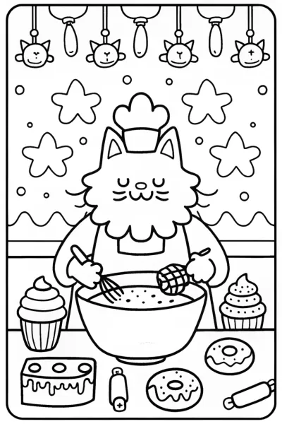 Muffin the Cat’s Enchanted Bakery Coloring Page