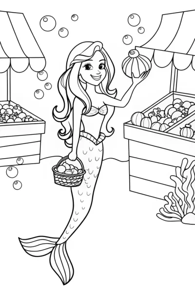Mermaid Market Day Coloring Page