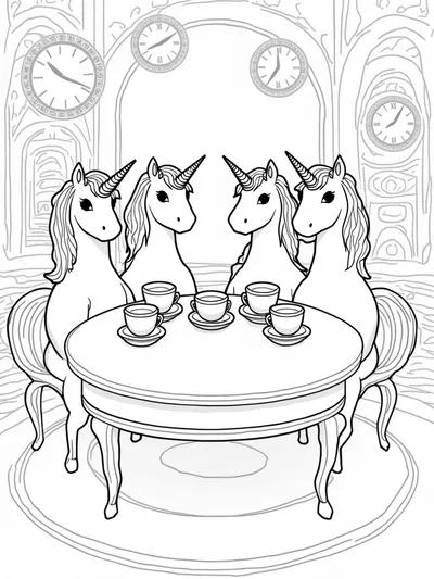 Unicorns in a time-traveling tea room