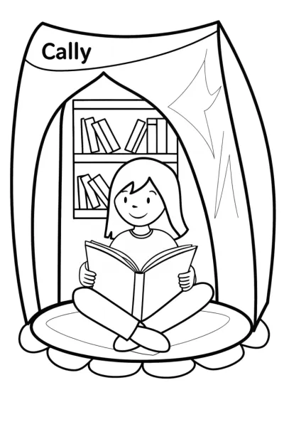 Cally reading in her book nook