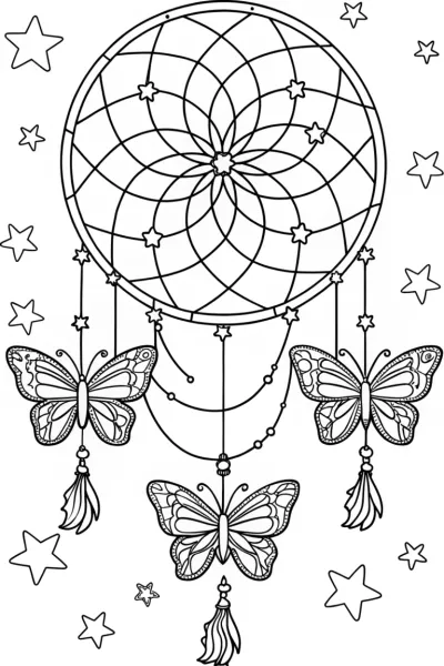 Butterfly Dreamcatcher Coloring Page