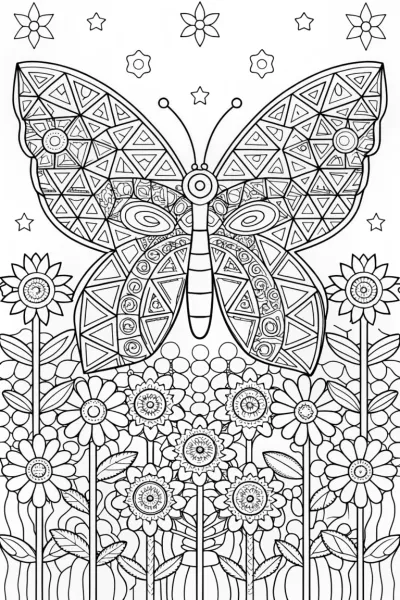 Butterfly Dreams in a Mosaic Garden Coloring Page