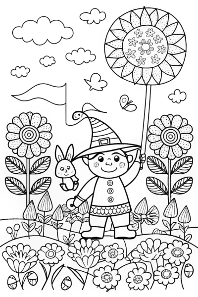 Gnome Gardener with a Friendship Parade Coloring Page