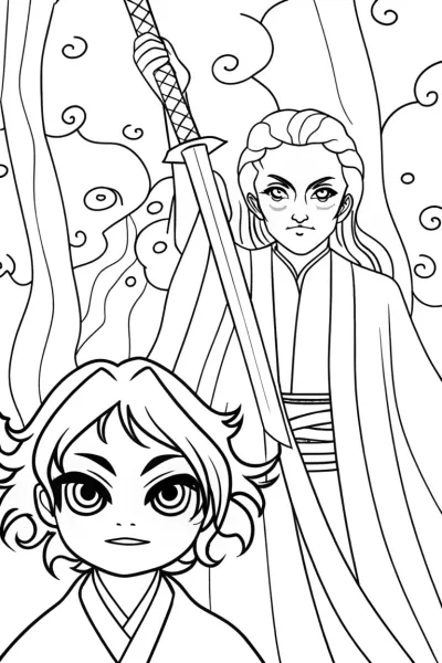 Demon Slayer and Spirit Coloring Page