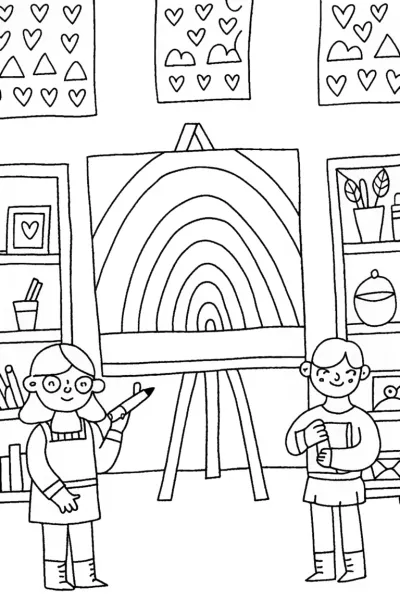 Rainbow High Students Creative Workshop Coloring Page
