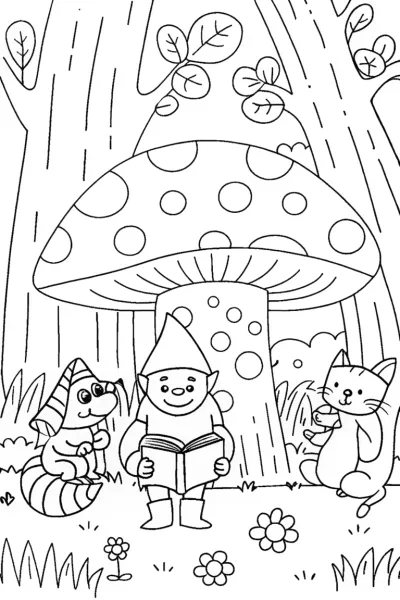 Gnome Under a Canopy of Whimsy Coloring Page