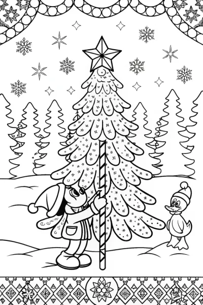 Mickey Mouse Christmas Tree Adventure Coloring Page