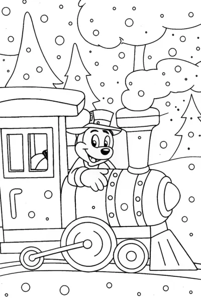 Mickey Mouse Christmas Train Adventure Coloring Page